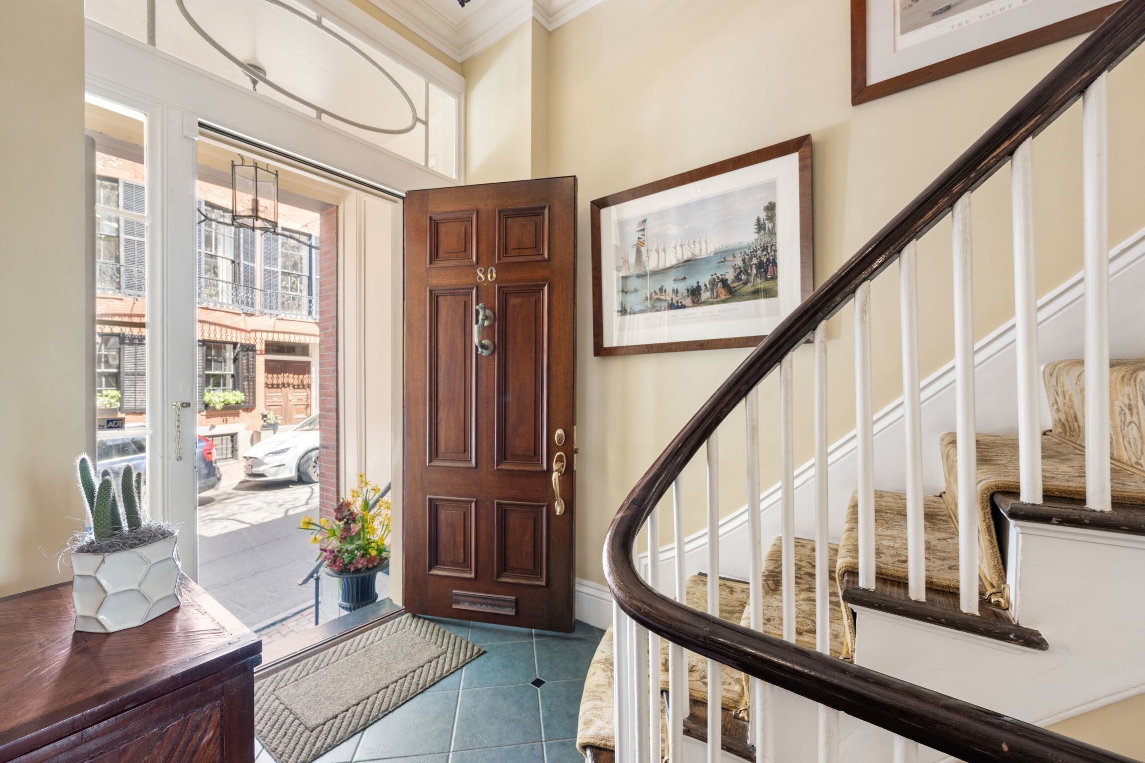 Quintessential Beacon Hill 4+ bedroom townhouse located just steps from Louisburg Square. 80 Pinckney Street is a dream-it offers a renovated open concept kitchen/living/family room, elegant formal entertaining spaces, and a truly exceptional garden & greenhouse. This tasteful home has an elegant entry foyer complemented by a dramatic staircase and a picturesque greenhouse drawing you in to see more! A formal dining room w/ fireplace has notable French Zuber wallcovering, the epitome of opulence. The gorgeous living room features another marble fireplace & floor to ceiling windows that overlook the home's lush garden w/ fountain. A nearby wetbar & powder room make this the ultimate floor for entertaining! A handsome library/den, sunny office, bdrm & 2 baths make up the 2nd fl. A luxurious primary suite features a bedroom, 2 ensuite baths & sitting room. 2 addt'l bdrms & 2 baths make up the top floor. Large, lush garden & greenhouse. Elevator, finished bsmt w/ multiple storage rooms.