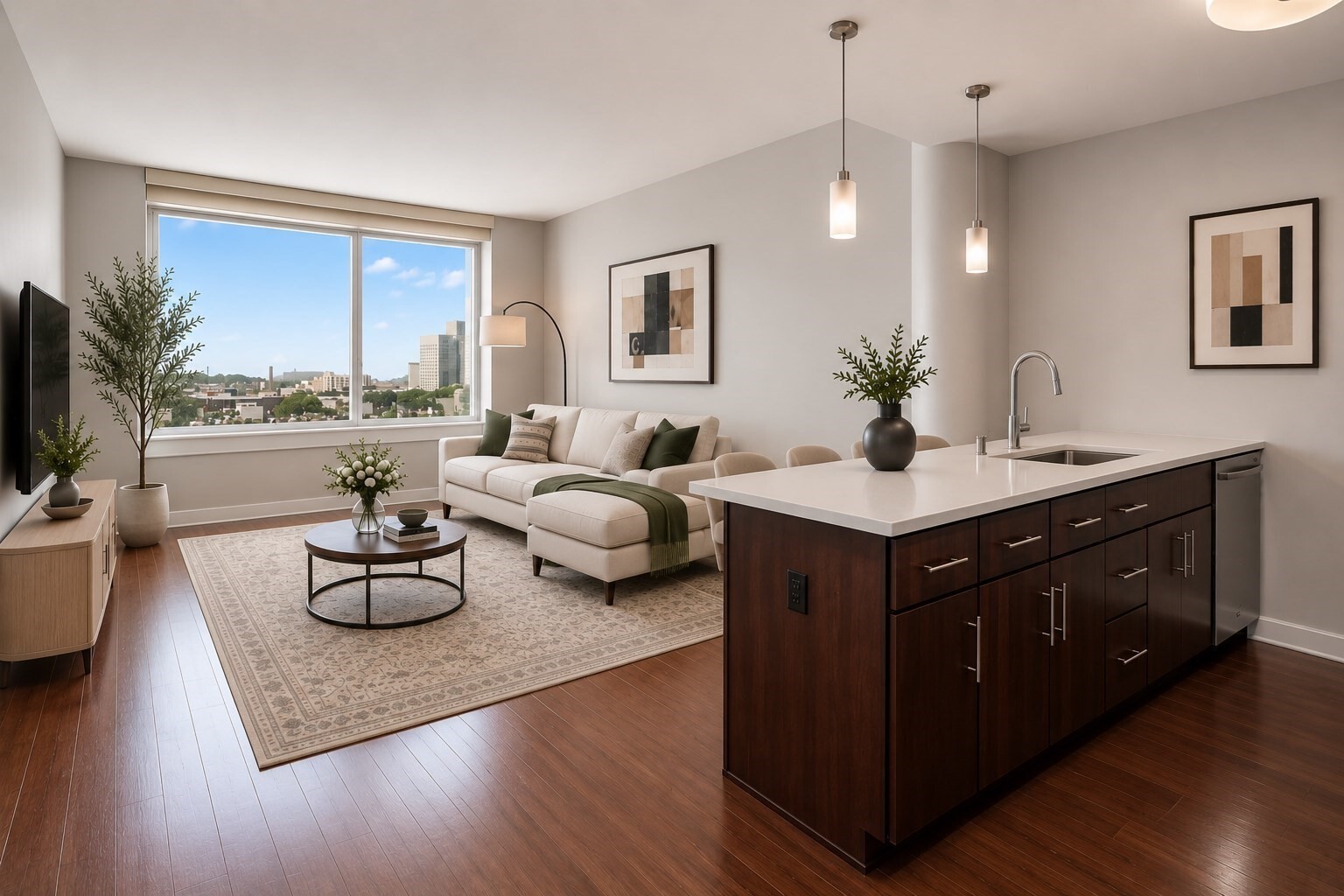 City Views and Plenty of Light! Centrally positioned where South End, Back Bay and Fenway meet is this modern 1 bedroom 1 bath condo in the luxury residences Symphony Court. Located on the 6th floor in an ELEVATOR building, this SOUTH facing unit features TALL CEILINGS, hardwood floors, dramatic oversized windows with MOTORIZED shades, and a modern kitchen with custom wood cabinetry, stainless appliances, QUARTZ counter tops and an oversized island. This spacious home includes a WALK IN CLOSET with custom shelving, IN UNIT LAUNDRY and CENTRAL A/C. Symphony Court features a concierge, club room with fitness center and terrace. Steps away from Symphony Hall, Whole Foods, and the Prudential Tower. RENTAL GARAGE PARKING AVAILABLE! Please note bedroom is an interior bedroom. Unit feels larger than the actual square footage!