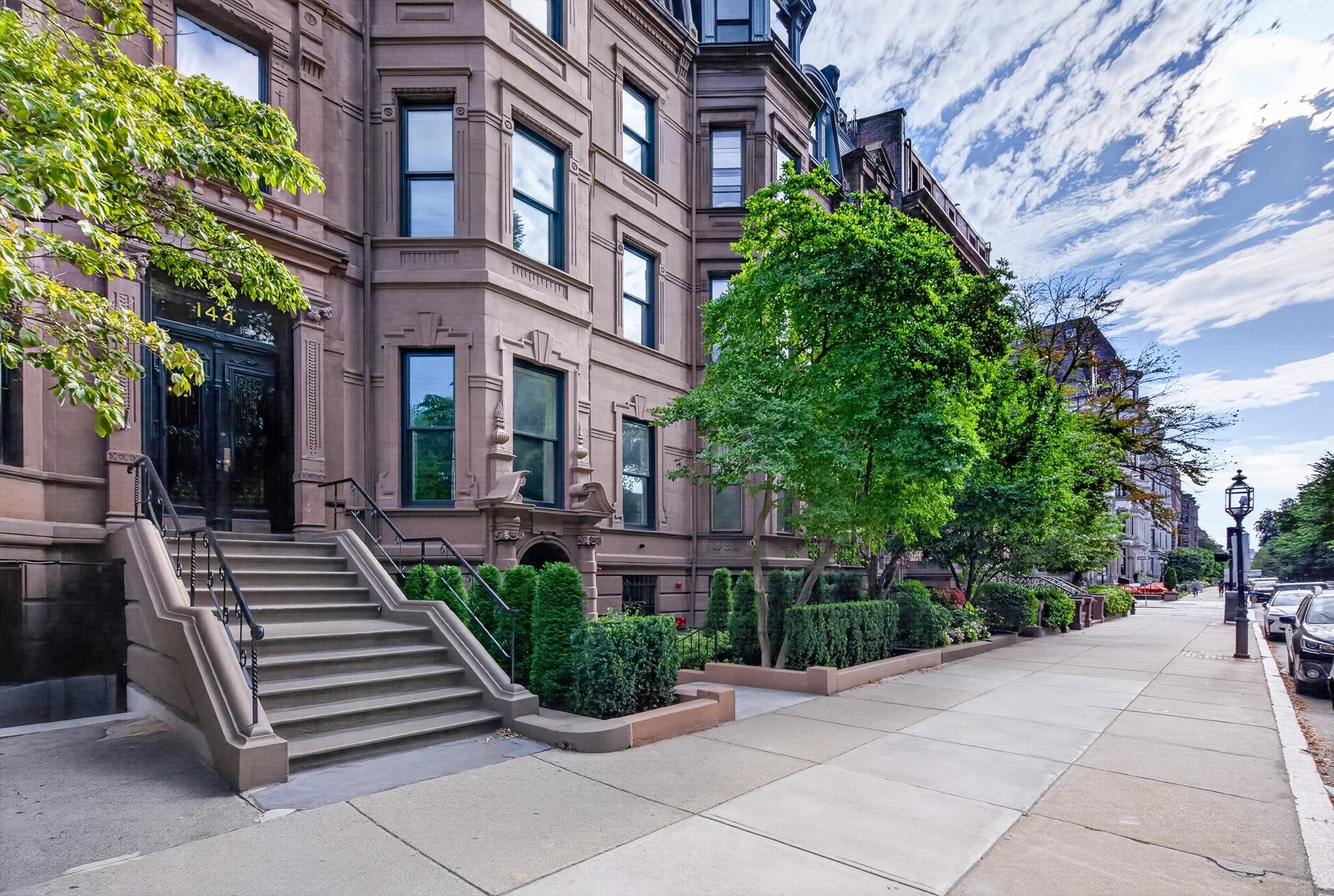 Location,  Grand Entrance ,     Elegant Commonwealth Ave Brownstone,  Professional Management,        Stunning interior designed  1bed condo on 2nd floor,  12 foot high ceilings,     Dartmouth Street and Copley Sq location ,   Elevator,    Sunny bay window,   Very generous  Living room with Fireplace and built in cabinets,  French pocket doors separate  renovated kitchen,    California closets,  Gut Renovated  bathroom with walk in shower,   Hardwood floors,   Laundry in building,   Private Storage room .    *****  Building  has had many recent improvements  which include:    Repointing. ( exterior - front  and  back walls ),    new copper gutters,  exterior window frames painted ,   updated boiler ,  new slate mansard roof,  chimney repointing,  basement utility room walls - sealed ,  common areas restored,   new electric ice dam gutter prevention wires,  restored brownstone facade,  restored front brownstone stoop entrance and building front doors.